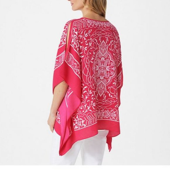 Susan Graver Printed Woven Scarf Top 1135 - Picture 2 of 3